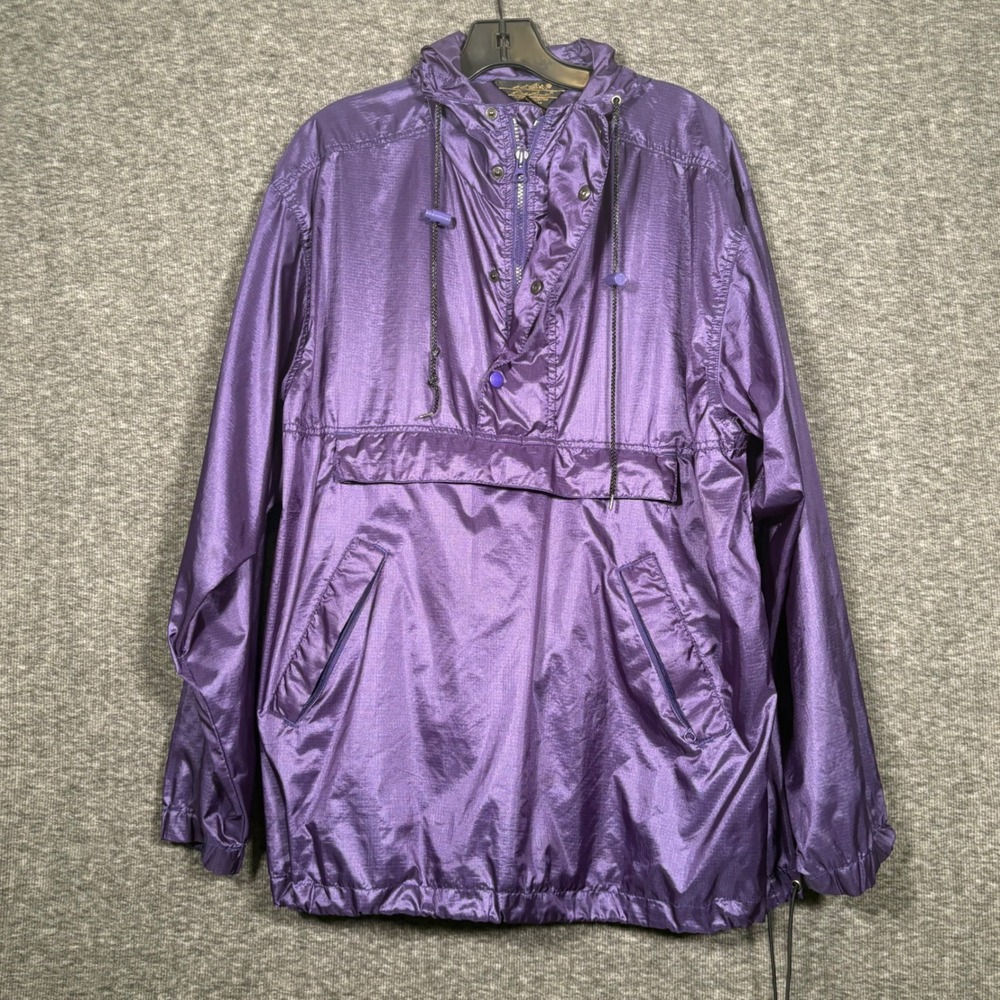 Vintage Eddie Bauer Mens Purple Ripstop Nylon Anorak Windbreaker Jacket Medium